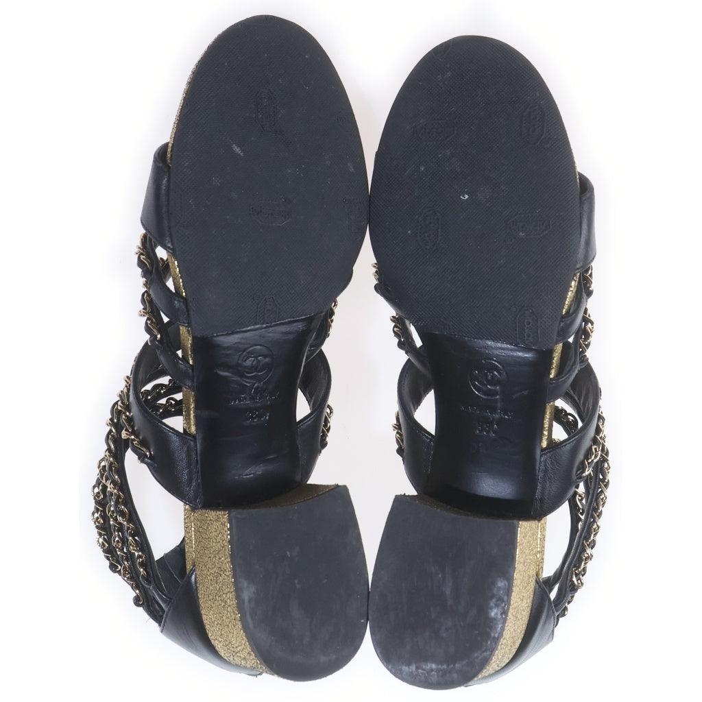 CHANEL(シャネル) OTHER OPEN SHOES ココマーク アザーオープンシューズ ヒールレザーサンダル チェーン装飾 ブラック/ゴールド G34921 Y53356 レディース