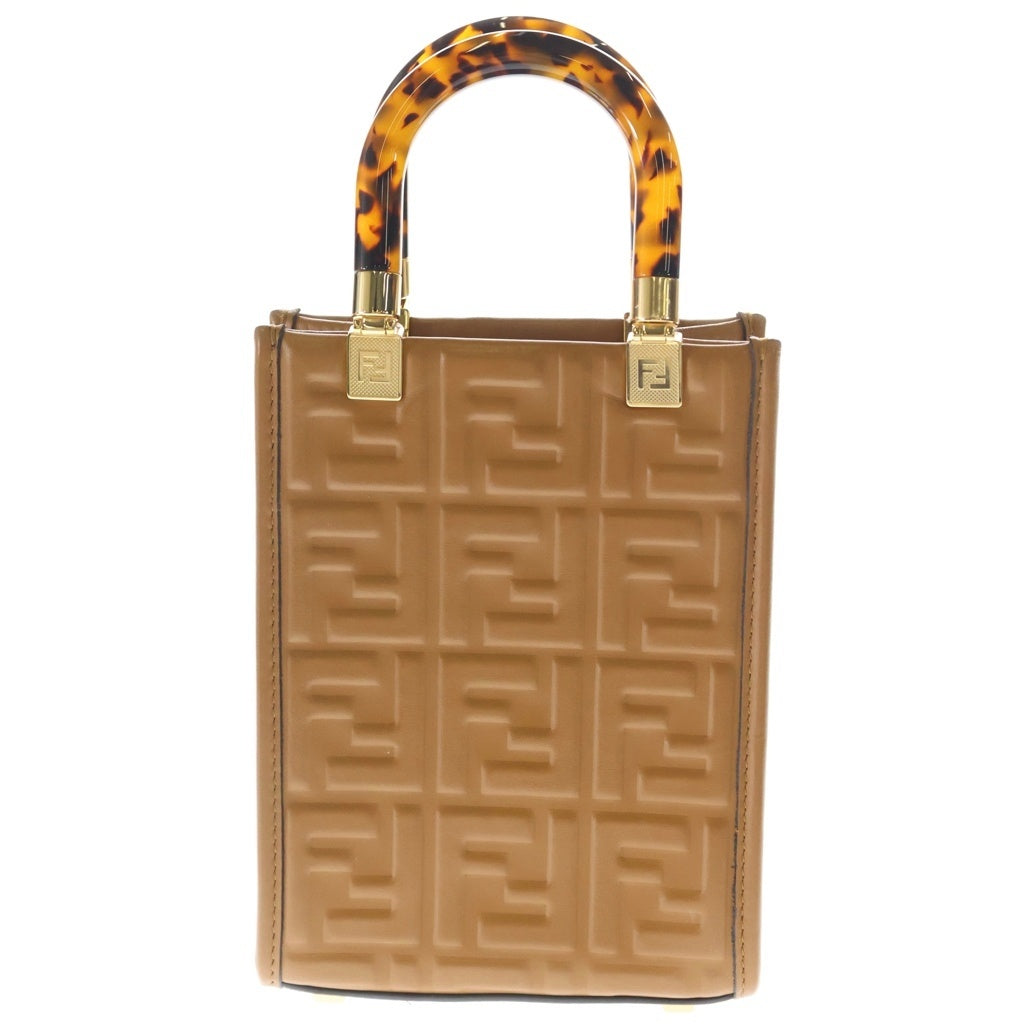 FENDI(フェンディ) サンシャイン スモール ミニハンドバッグ ショルダーバッグ ブラウン キャメル レザー ゴールド金具 レディース