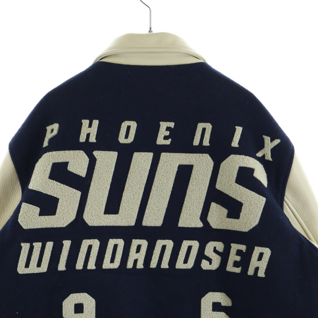 WIND AND SEA(ウィンダンシー) WIND AND SEA×NBA Leather Melton Jacket ウィンダーシー×エヌビーエー レザー×ウール メルトン ジャケット レザージャケット ネイビー×ベージュ WDS-C-NBA-23-Q2-01