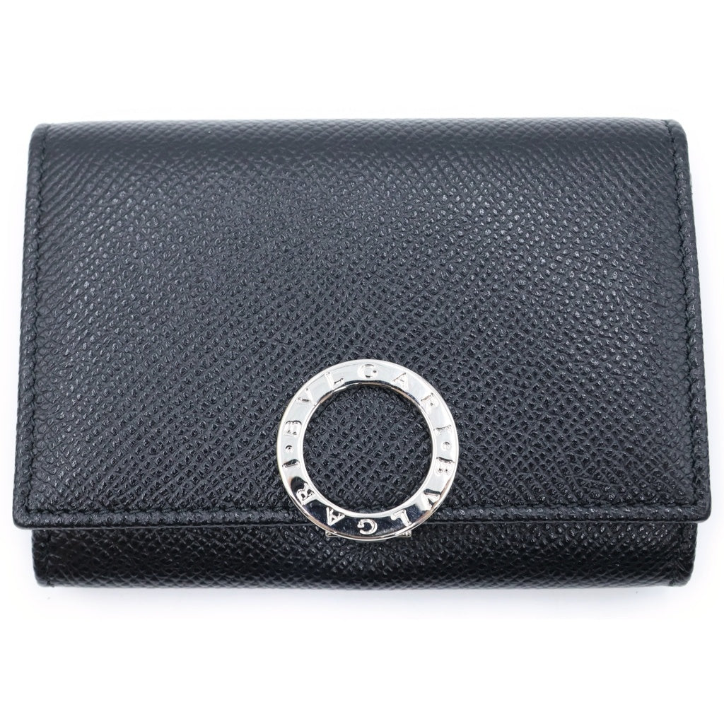 BVLGARI(ブルガリ) ブルガリブルガリ ロゴクリップカードケース 名刺入れ ミニ財布 コインケース ブラック レザー シルバー金具 レディース