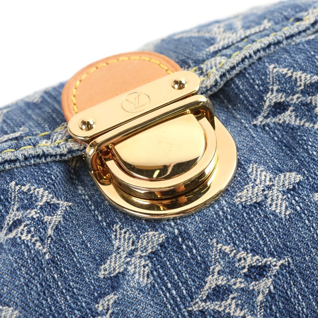 LOUIS VUITTON(ルイヴィトン) モノグラムデニム ミニプリーティ ハンドバッグ ワンショルダーバッグ インディゴブルー デニム×レザー M95050 ゴールド金具 レディース