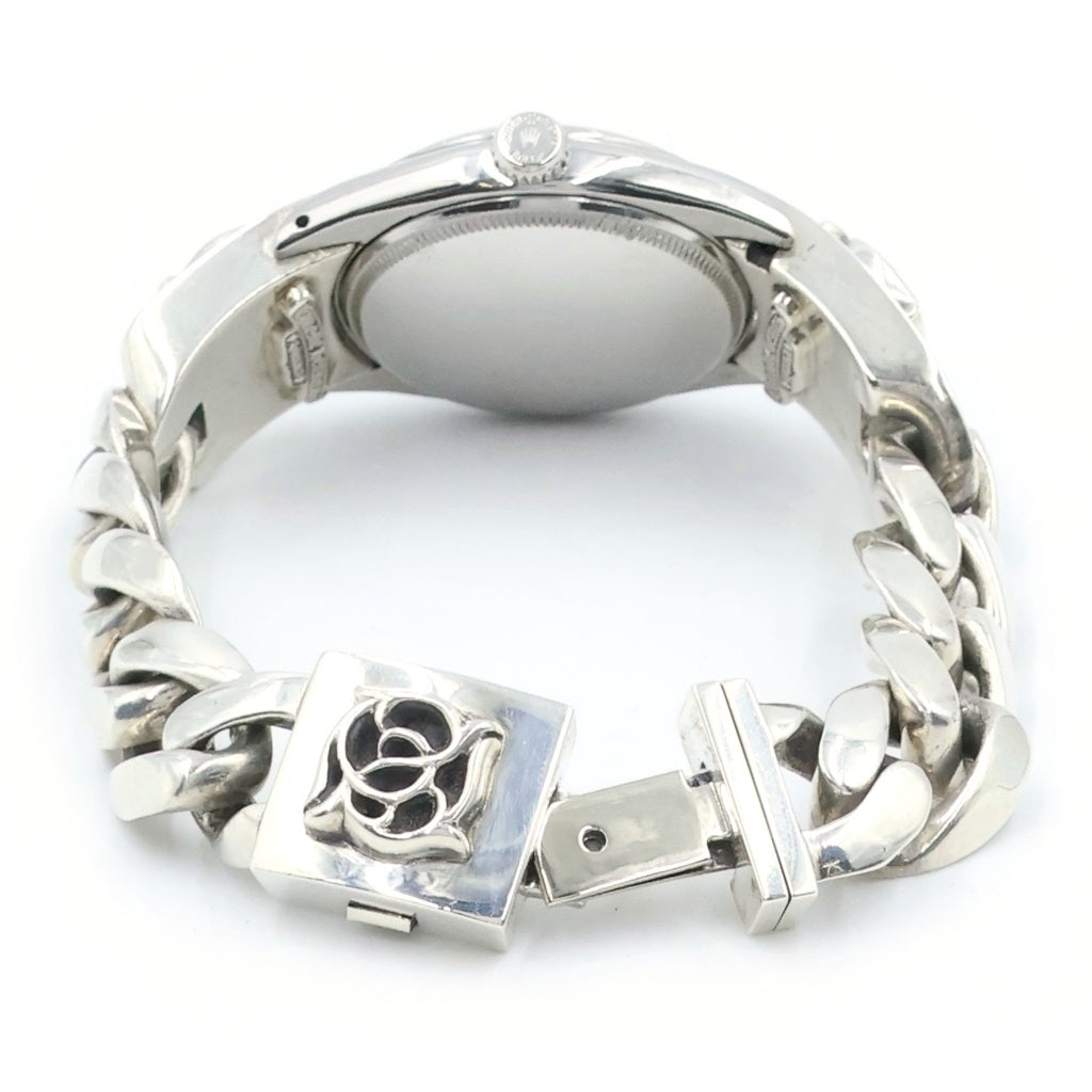 ROLEX(ロレックス) ×CHROME HEARTS フローラル クラシックチェーン ウォッチブレスレット オイスターパーペチュアル セミバブルバック シルバー文字盤 SS×SV/AT オートマ 自動巻き 腕時計 シルバー 6084