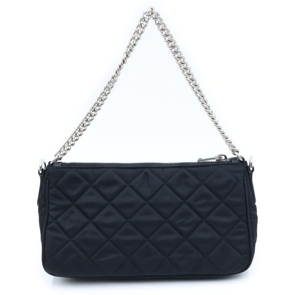 PRADA(プラダ) トライアングルロゴ テスート ナイロン 2WAY キルティング チェーンショルダーバッグ ハンドバッグ ブラック 1BH026 レディース