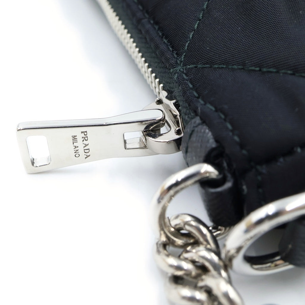 PRADA(プラダ) トライアングルロゴ テスート ナイロン 2WAY キルティング チェーンショルダーバッグ ハンドバッグ ブラック 1BH026 レディース