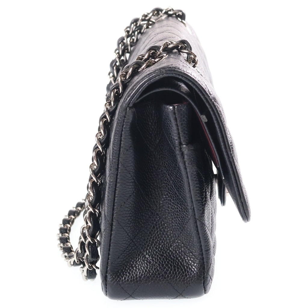 CHANEL(シャネル) マトラッセ25 Wフラップ Wチェーン19番台 チェーンショルダーバッグ ブラック キャビアスキン A01112 シルバー金具 レディース
