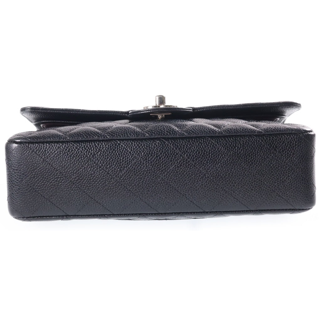 CHANEL(シャネル) マトラッセ25 Wフラップ Wチェーン19番台 チェーンショルダーバッグ ブラック キャビアスキン A01112 シルバー金具 レディース