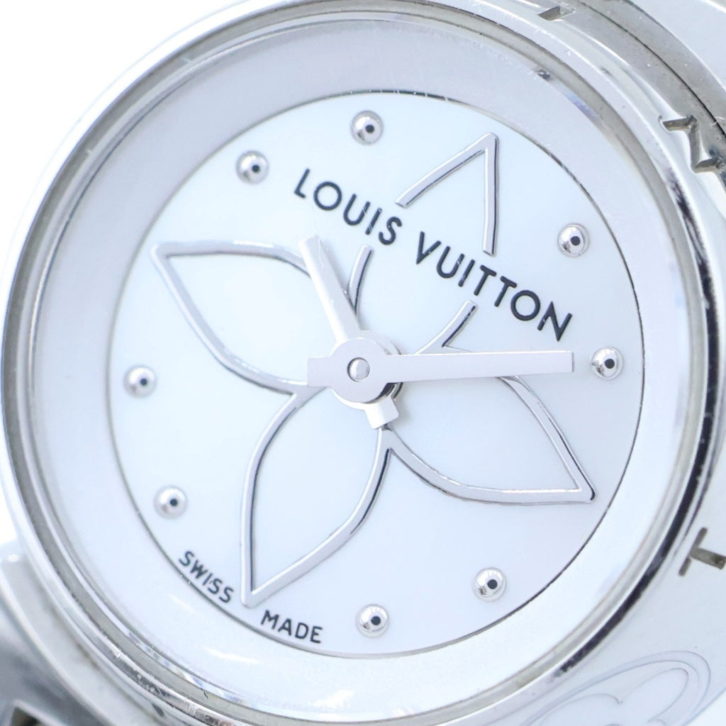 LOUIS VUITTON(ルイヴィトン) モノグラム タンブールビジュ 腕時計 シェル文字盤 SS×革/QZ レザー×ステンレス アイボリー×シルバー Q151C レディース