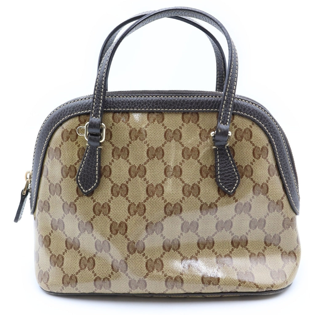 GUCCI(グッチ) GGクリスタル 2wayハンドバッグ ショルダーバッグ ベージュ×ブラウン ビニール×レザー 341504 ゴールド金具 レディース