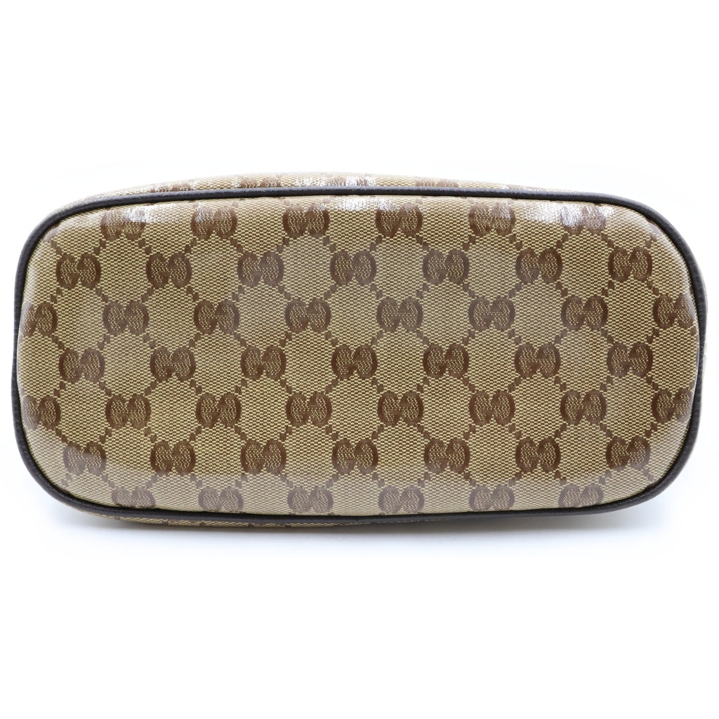 GUCCI(グッチ) GGクリスタル 2wayハンドバッグ ショルダーバッグ ベージュ×ブラウン ビニール×レザー 341504 ゴールド金具 レディース