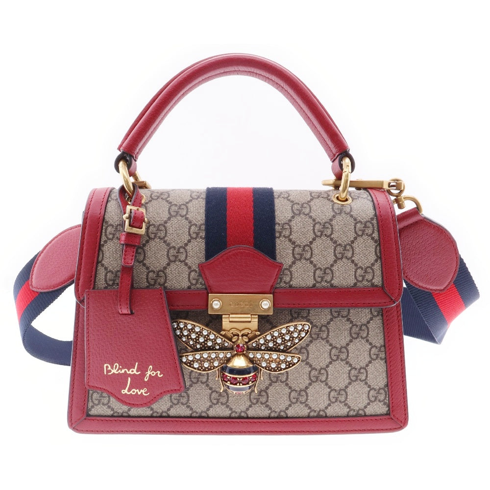 GUCCI(グッチ) GGスプリーム クイーンマーガレット 2WAYバッグ レザー PVC ベージュ×レッド ショルダーバッグ ハンドバッグ 斜め掛けバッグ 476541