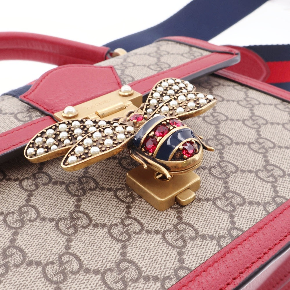 GUCCI(グッチ) GGスプリーム クイーンマーガレット 2WAYバッグ レザー PVC ベージュ×レッド ショルダーバッグ ハンドバッグ 斜め掛けバッグ 476541
