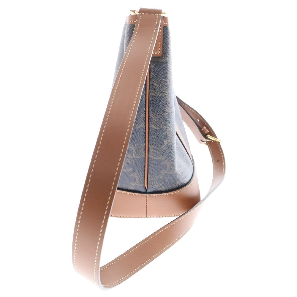 CELINE(セリーヌ) セリーヌ トリオンフ スモールバケット ショルダーバッグ ブラウン PVC ハンドバッグ ゴールド金具 別売チャーム付き