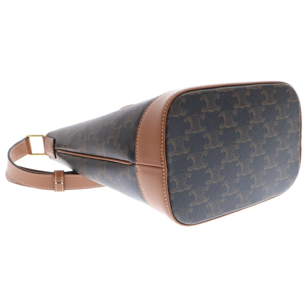 CELINE(セリーヌ) セリーヌ トリオンフ スモールバケット ショルダーバッグ ブラウン PVC ハンドバッグ ゴールド金具 別売チャーム付き