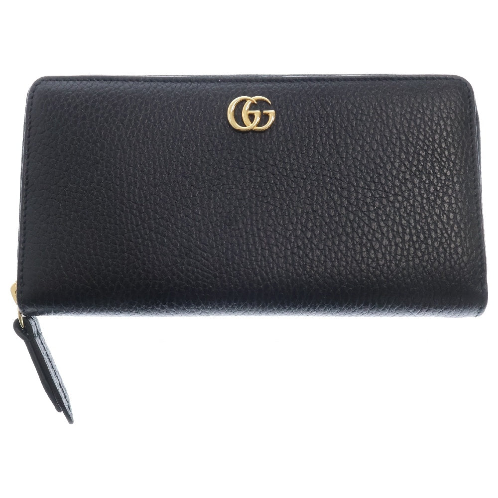 GUCCI(グッチ) GGマーモント ラウンドファスナー長財布 ブラック ロングウォレット ゴールド金具 456117レザー