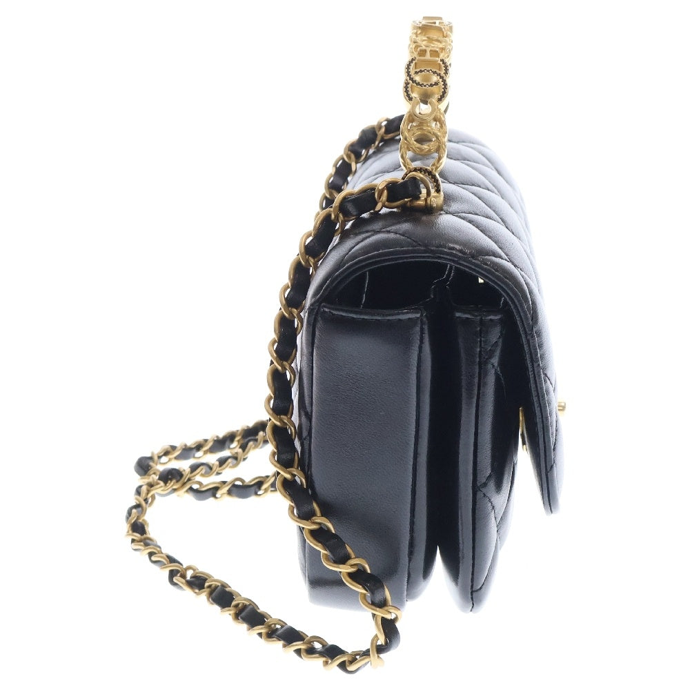 CHANEL(シャネル) マトラッセ トップハンドルXXS 24SS チェーン ショルダーバッグ ブラック ラムスキン ゴールド金具