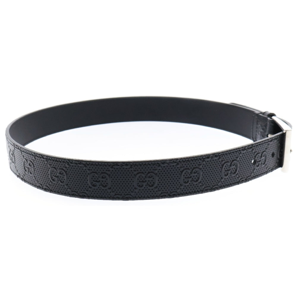 GUCCI(グッチ) ダブルG シグネチャー スクエア バックル ベルト ブラックレザー シルバー金具 474313