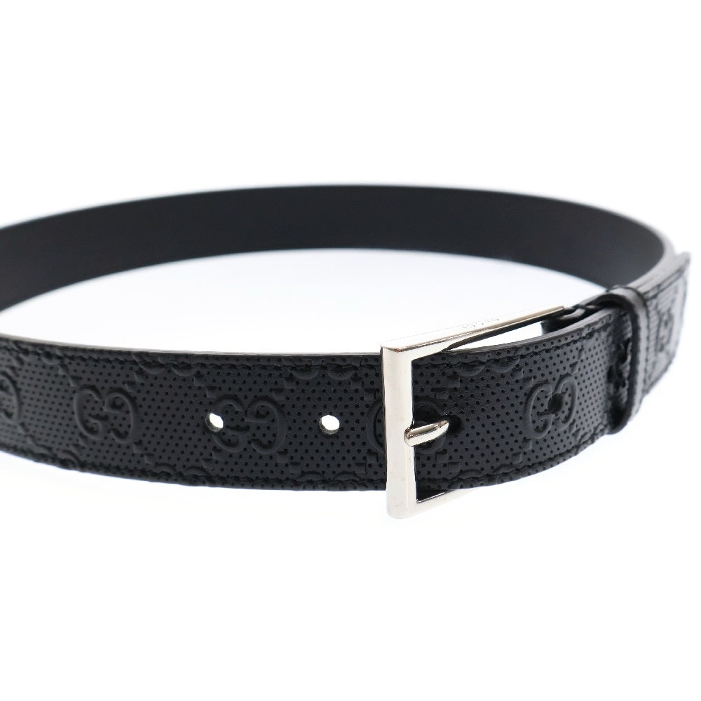 GUCCI(グッチ) ダブルG シグネチャー スクエア バックル ベルト ブラックレザー シルバー金具 474313