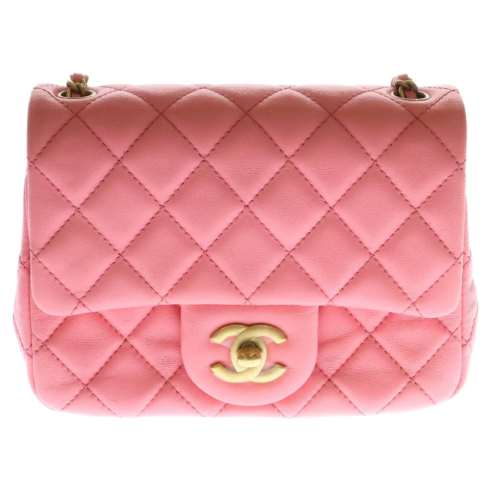 CHANEL(シャネル) ミニマトラッセ17 ピンク ラムスキン ココボール ゴールド金具 ランダムプレート ショルダーバッグ