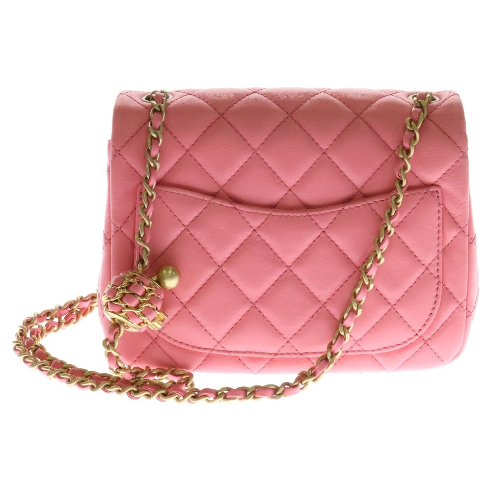 CHANEL(シャネル) ミニマトラッセ17 ピンク ラムスキン ココボール ゴールド金具 ランダムプレート ショルダーバッグ