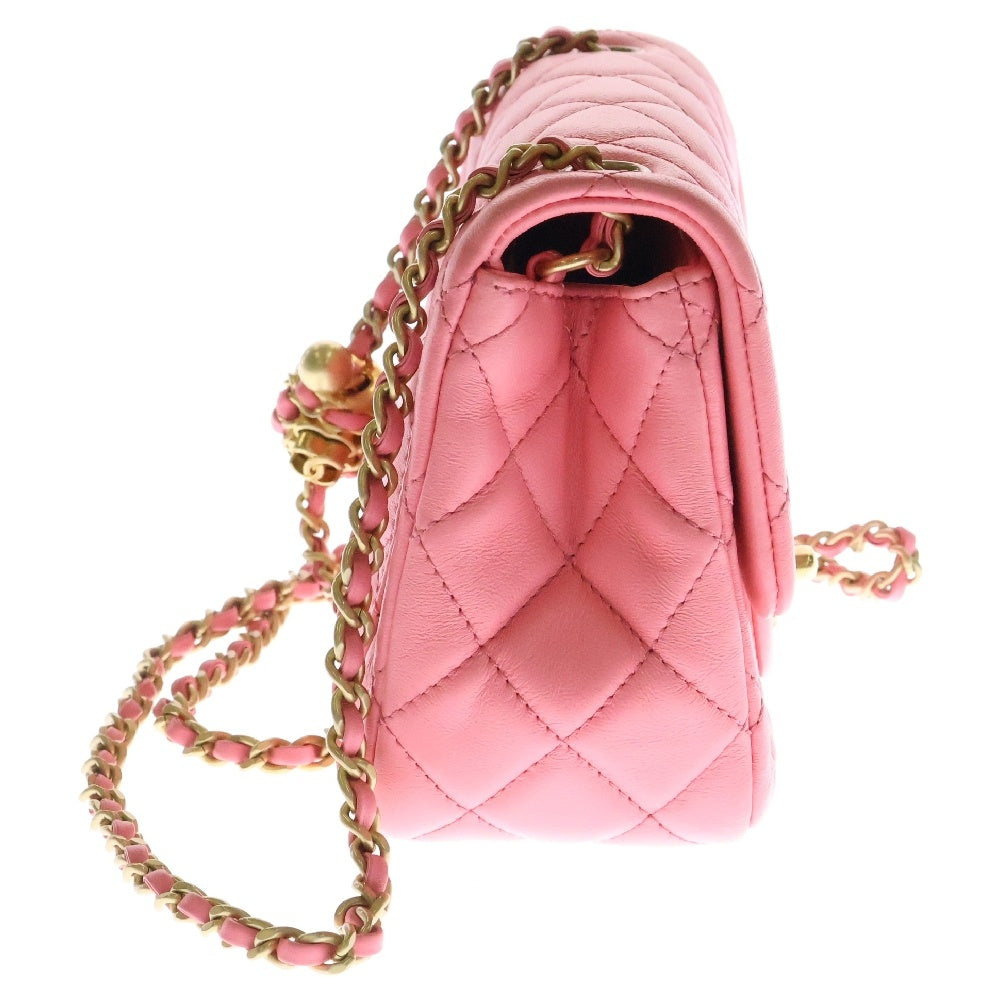 CHANEL(シャネル) ミニマトラッセ17 ピンク ラムスキン ココボール ゴールド金具 ランダムプレート ショルダーバッグ