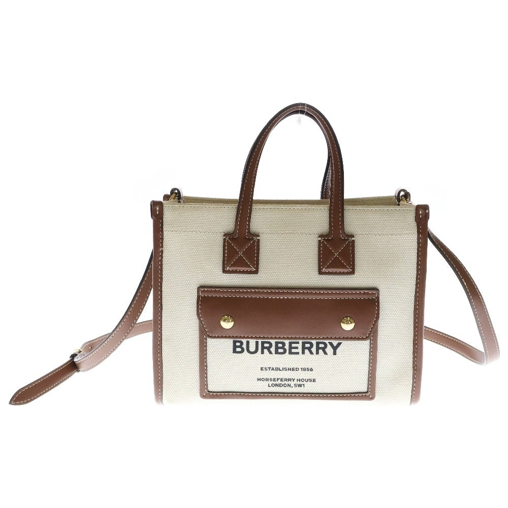 BURBERRY(バーバリー) フレヤトートミニ 2WAYバッグ ハンドバッグ ショルダーバッグ キャンバス ブラウン×ベージュ ゴールド金具 8044143