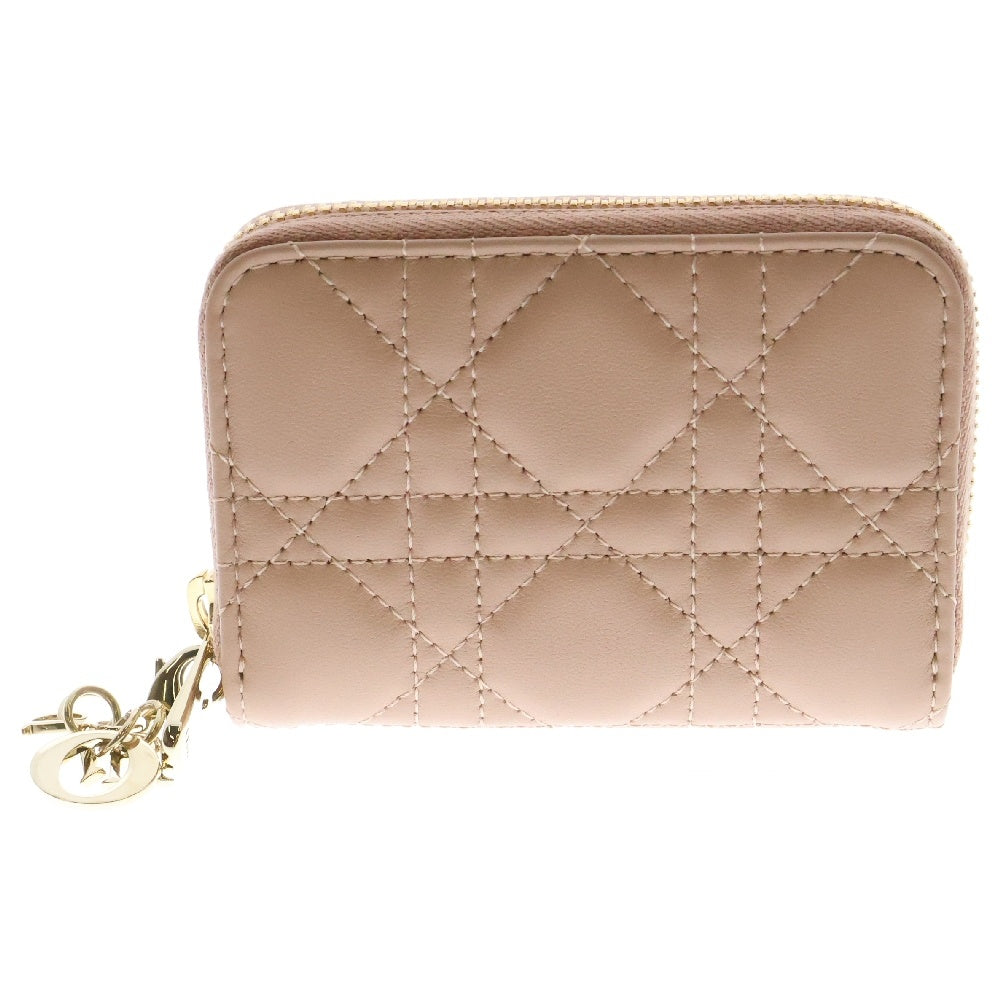 Christian Dior(クリスチャンディオール) Lady Dior Voyageur レディディオール ヴォヤジュール ラムスキン スモールジップ コインケース ピンク レディース