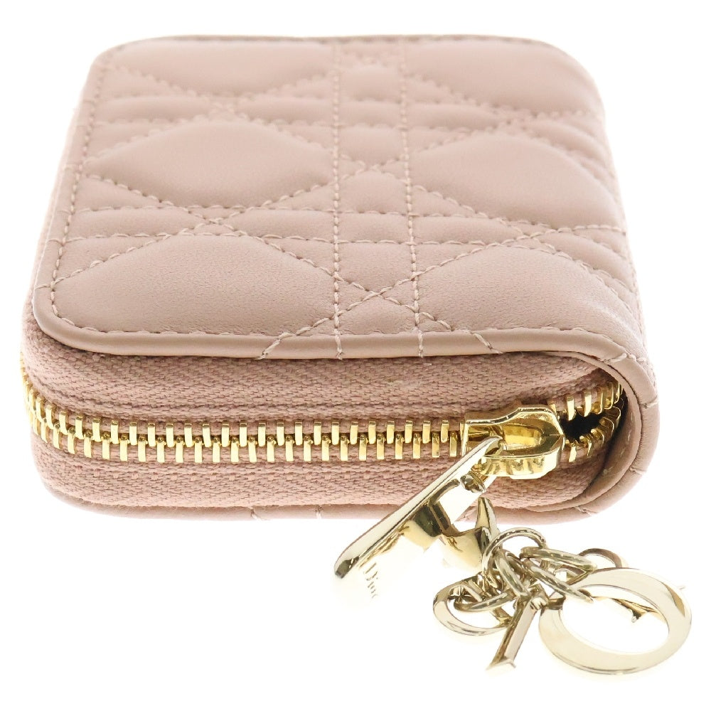 Christian Dior(クリスチャンディオール) Lady Dior Voyageur レディディオール ヴォヤジュール ラムスキン スモールジップ コインケース ピンク レディース