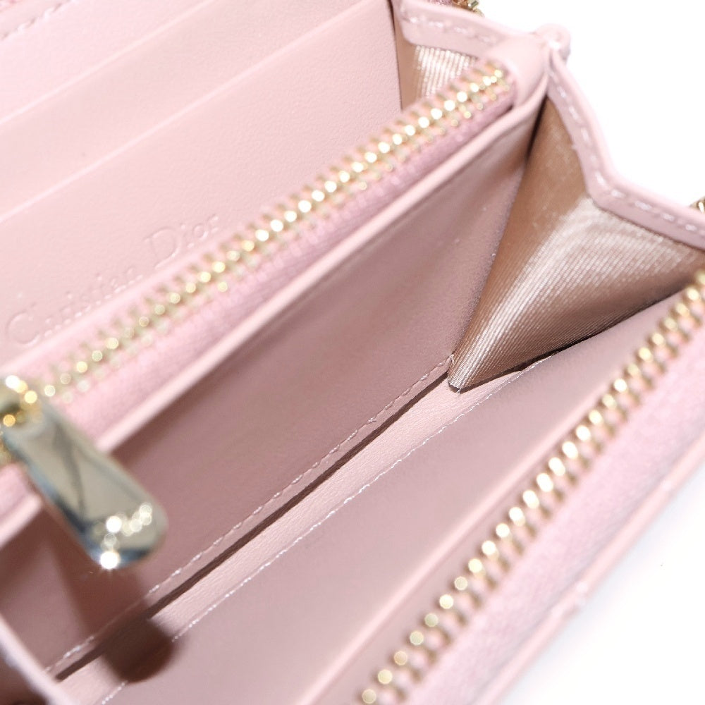 Christian Dior(クリスチャンディオール) Lady Dior Voyageur レディディオール ヴォヤジュール ラムスキン スモールジップ コインケース ピンク レディース
