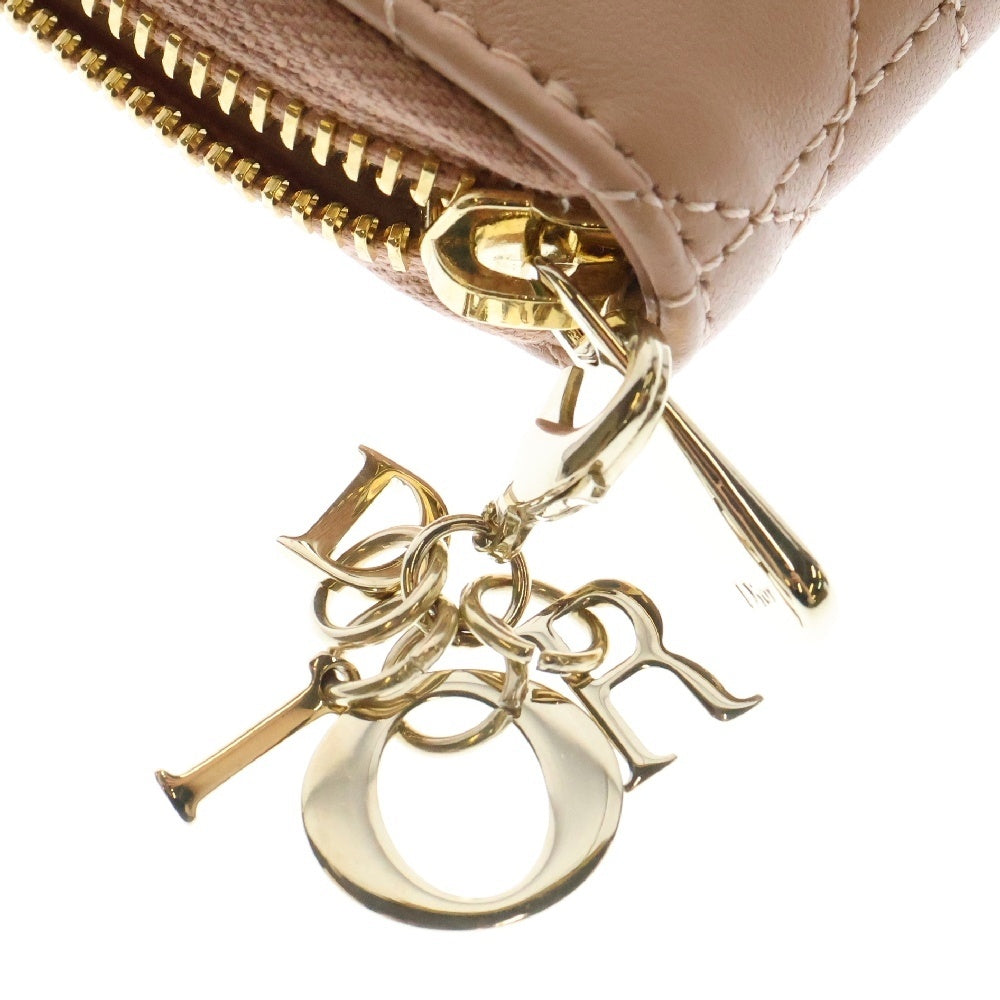 Christian Dior(クリスチャンディオール) Lady Dior Voyageur レディディオール ヴォヤジュール ラムスキン スモールジップ コインケース ピンク レディース