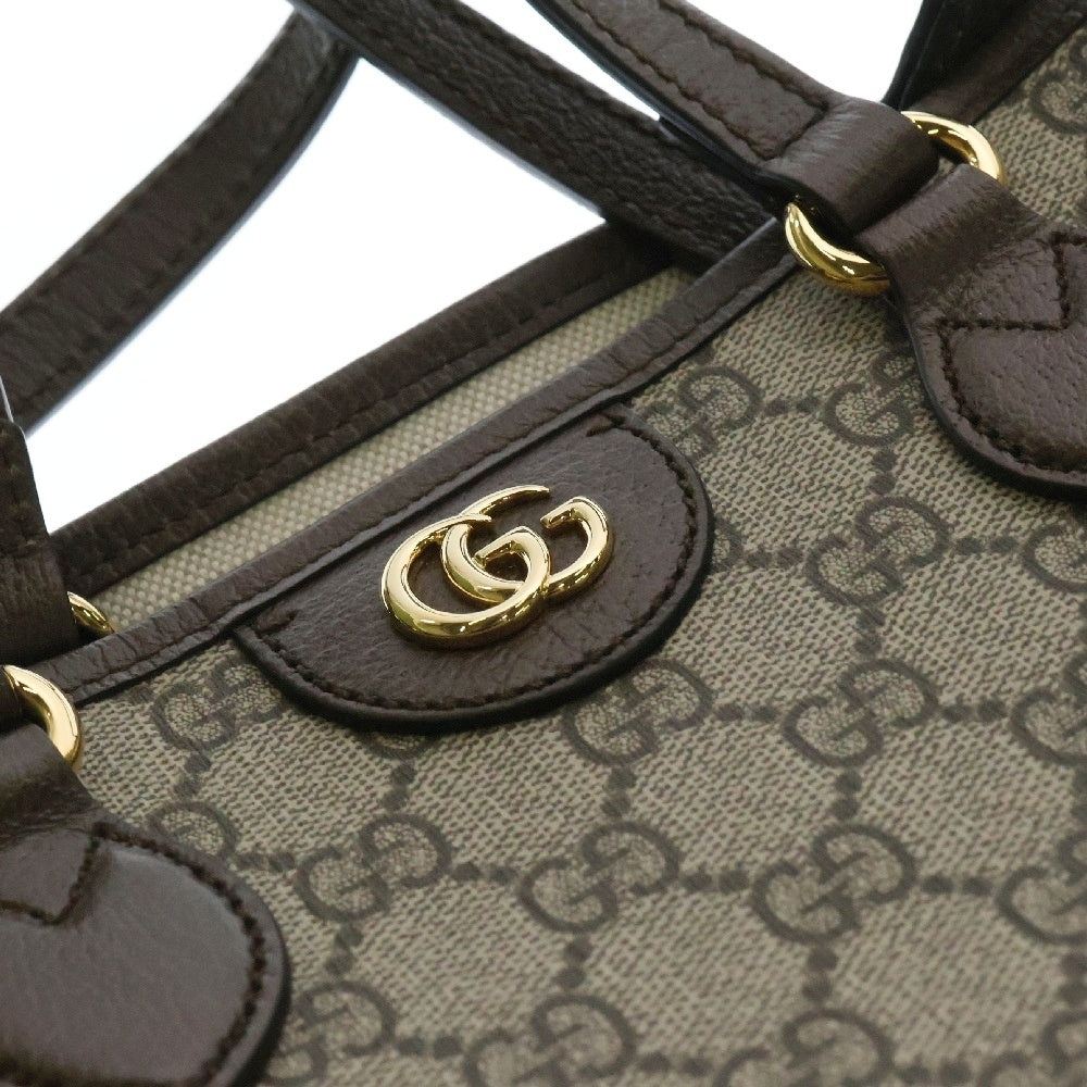 GUCCI(グッチ) GGスプリーム ダブルGミディアム トートバッグ PVC×レザー ベージュ×ブラウン 765043