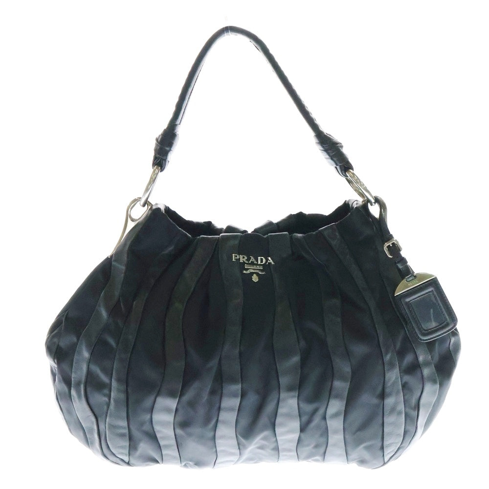 PRADA(プラダ) クリムソン ハンドバッグ トートバッグ ブラック シルバー金具 レザー×ナイロン BR3994