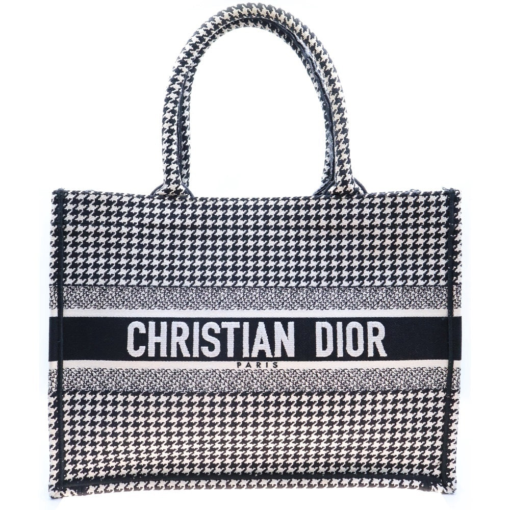 Christian Dior(クリスチャンディオール) BOOK TOTE ブックトート 千鳥格子 キャンパス トートバッグ ミディアム ブラック×ホワイト レディース