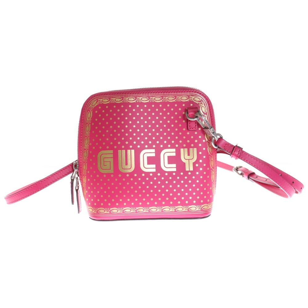 GUCCI(グッチ) GUCCYグッシー ロゴプリント レザー ショルダーバッグ シルバー金具 ピンク/ゴールド レディース 511189