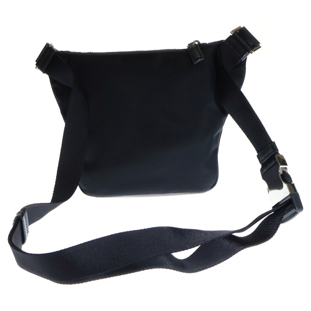 PRADA(プラダ) Re-Nylon リナイロントライアングルロゴプレート サフィアーノレザー切替 ショルダーバッグ ブラック 2VH160 2DMH F0002