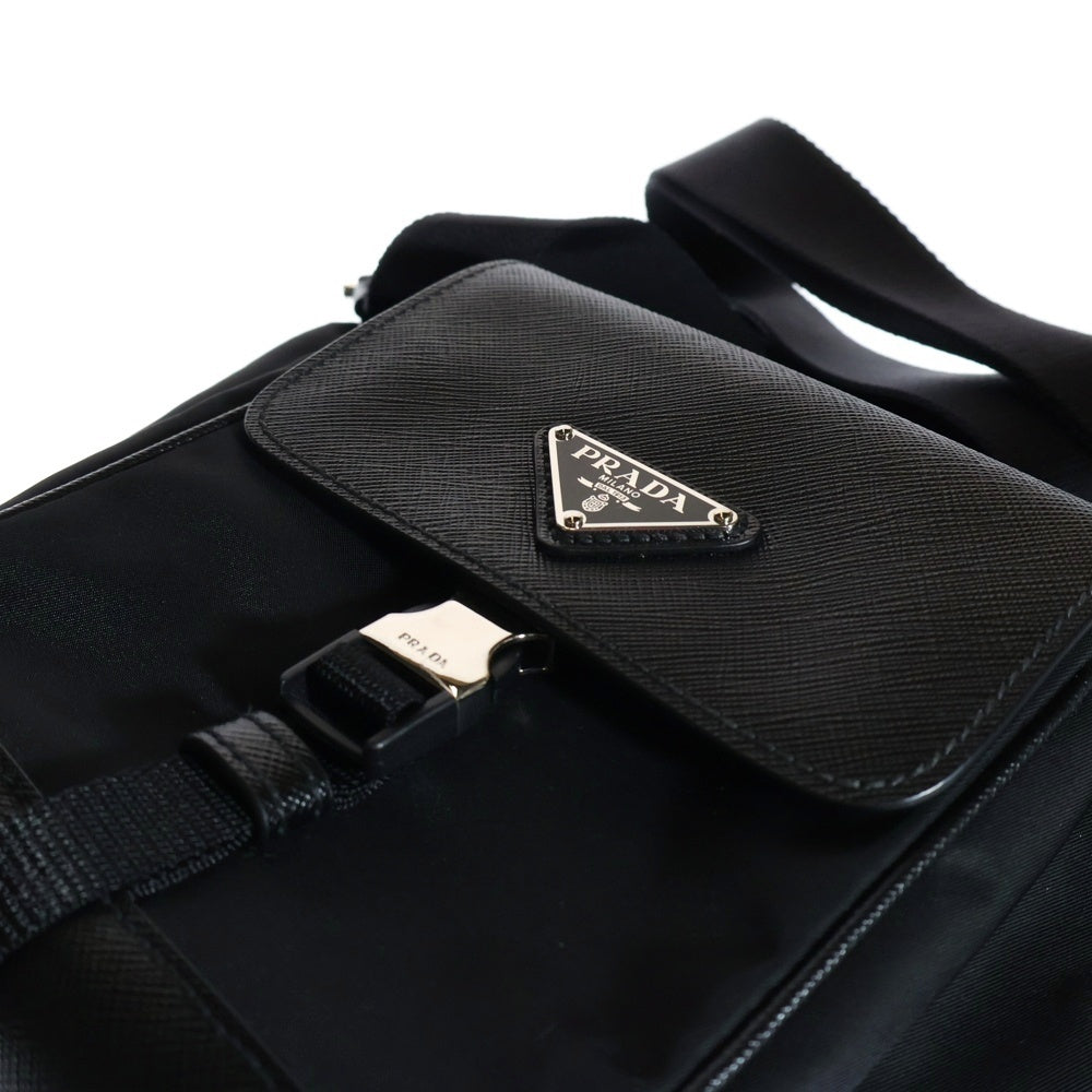 PRADA(プラダ) Re-Nylon リナイロントライアングルロゴプレート サフィアーノレザー切替 ショルダーバッグ ブラック 2VH160 2DMH F0002
