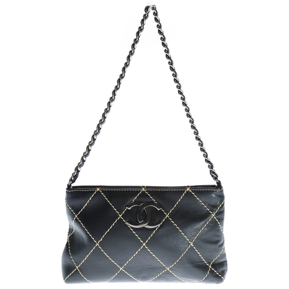 CHANEL(シャネル) ワイルドステッチ チェーンショルダーポーチ ブラック ラムスキン キルティング ミニバッグ ブラック