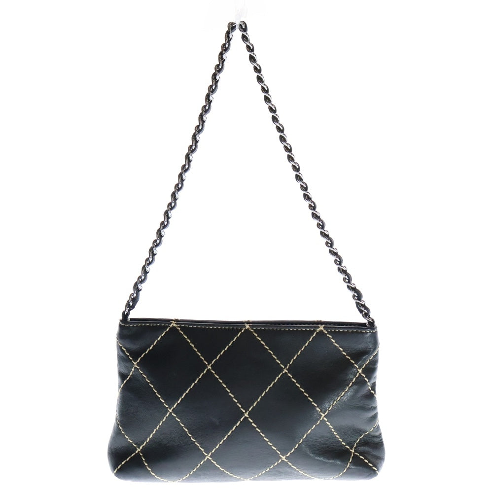 CHANEL(シャネル) ワイルドステッチ チェーンショルダーポーチ ブラック ラムスキン キルティング ミニバッグ ブラック