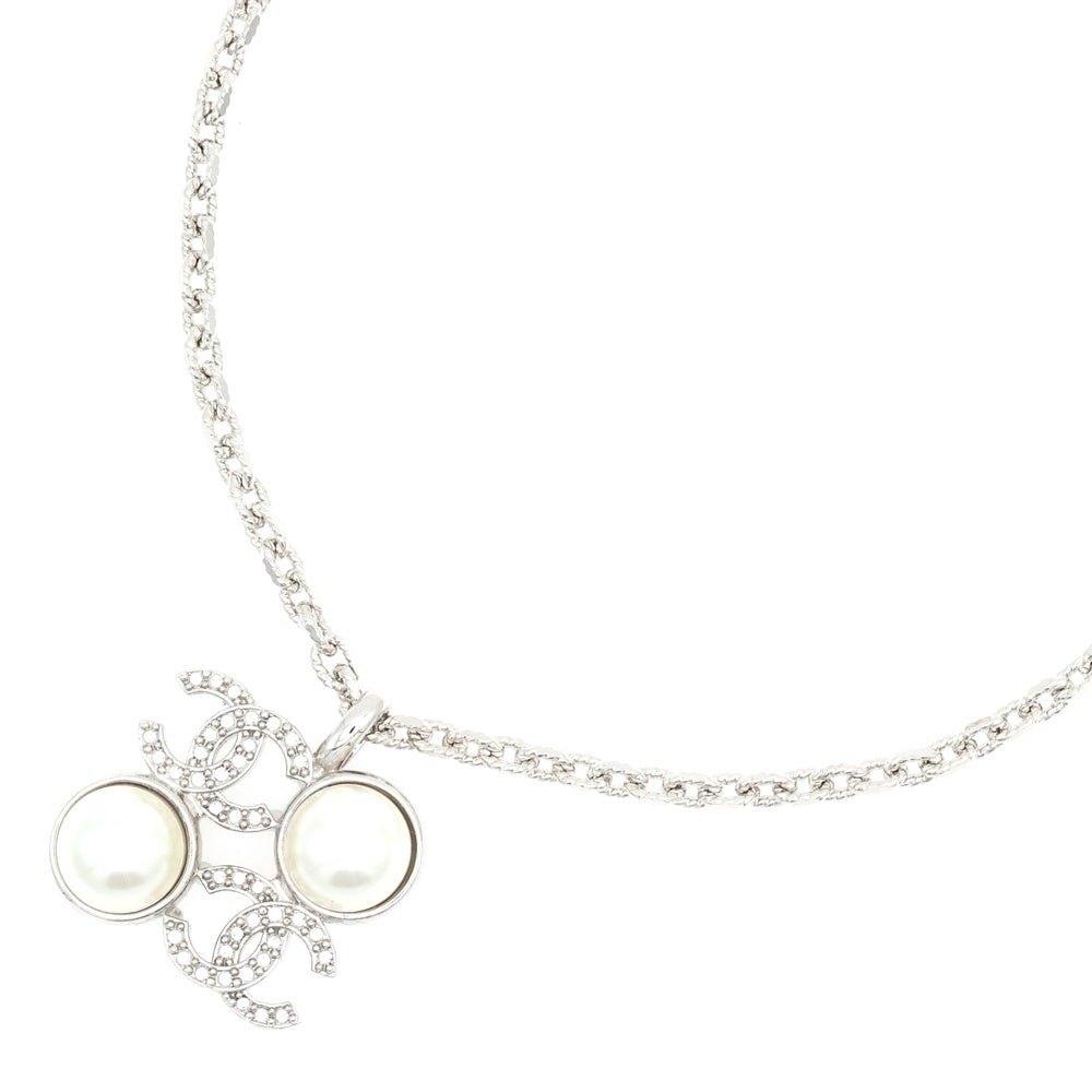 CHANEL(シャネル) ココマーク フェイクパール ラインストーン チェーンネックレス ホワイト/シルバー レディース I25S