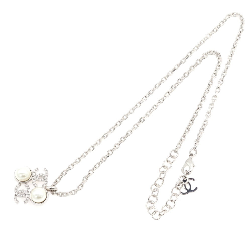 CHANEL(シャネル) ココマーク フェイクパール ラインストーン チェーンネックレス ホワイト/シルバー レディース I25S
