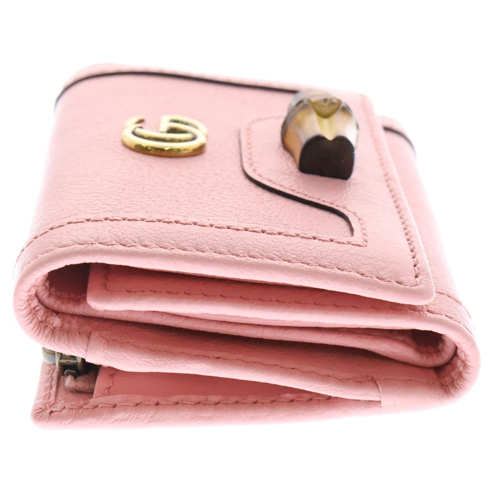 GUCCI(グッチ) ダイアナ コンパクトウォレット 三つ折り財布 ピンク レザー 658633