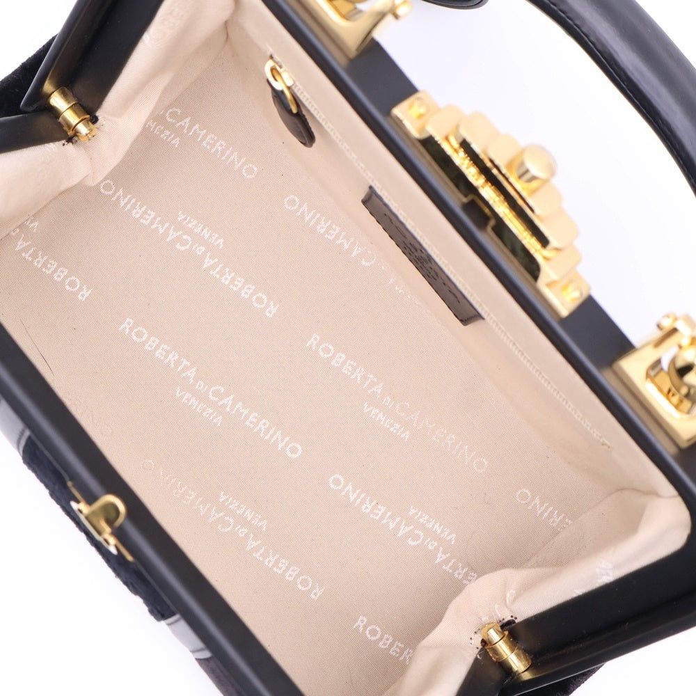 Roberta di camerino(ロベルタ ディ カメリーノ) BAGONGHI S バゴンギ S 2WAY ベロア ベルベット レザー ハンド ショルダーバッグ ゴールド金具 ブラック レディース B11017-163