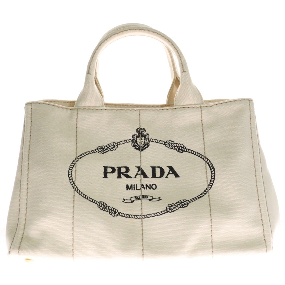 PRADA(プラダ) カナパ M 2WAYショルダーバッグ ハンドバッグ キャンバス ベージュ アイボリー ゴールド金具 1BG642
