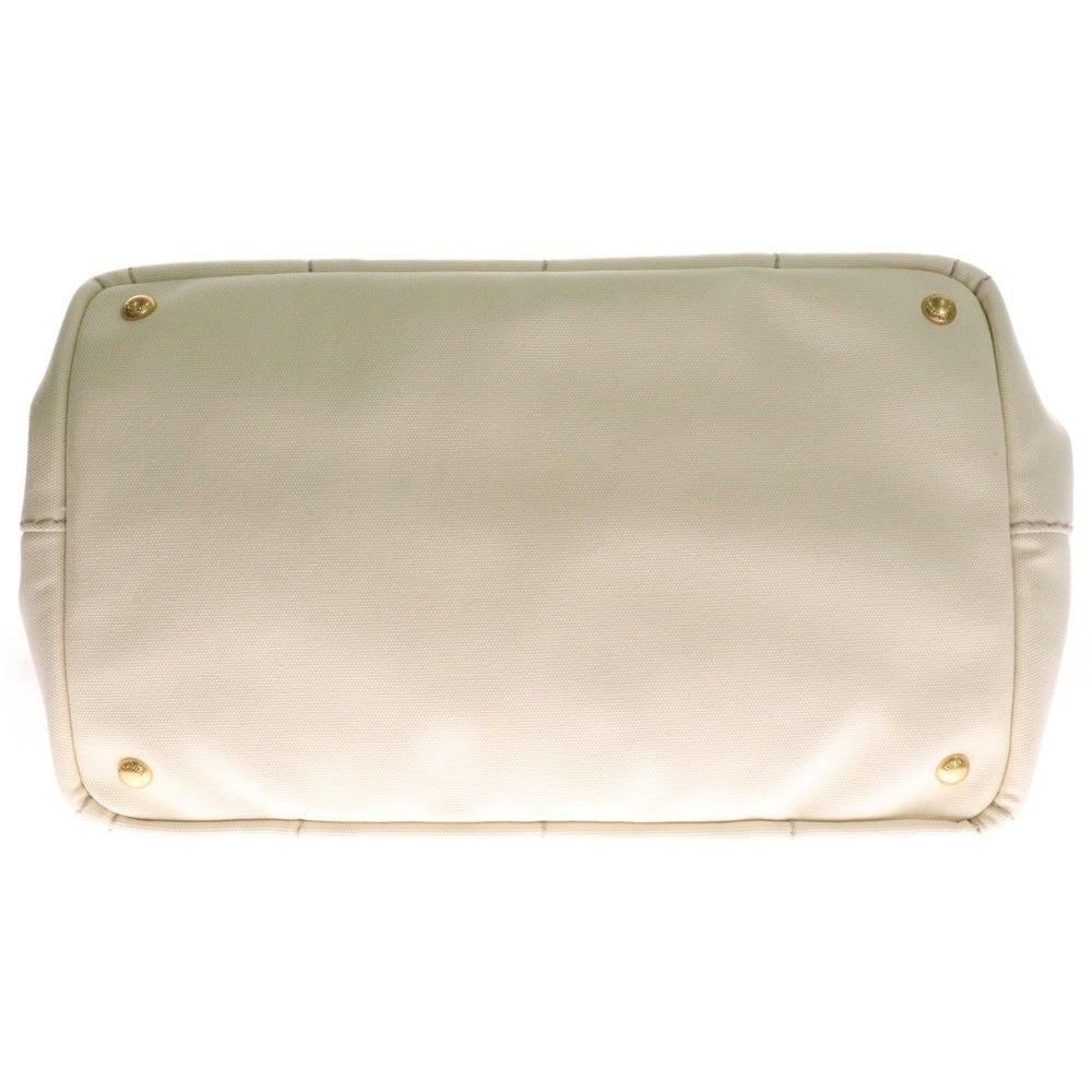 PRADA(プラダ) カナパ M 2WAYショルダーバッグ ハンドバッグ キャンバス ベージュ アイボリー ゴールド金具 1BG642