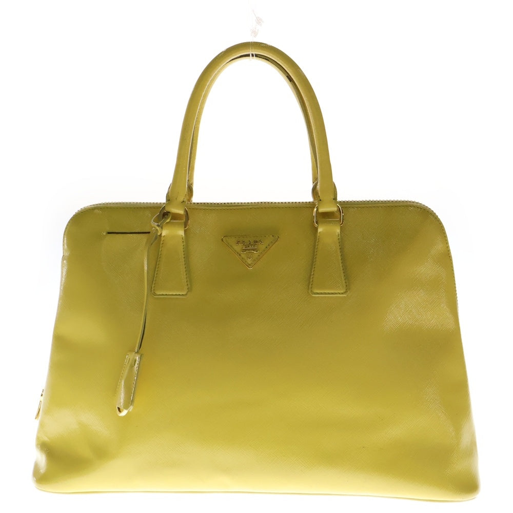 PRADA(プラダ) サフィアーノレザー トライアングルロゴプレート ハンド トートバッグ ゴールド金具 イエロー BL0812