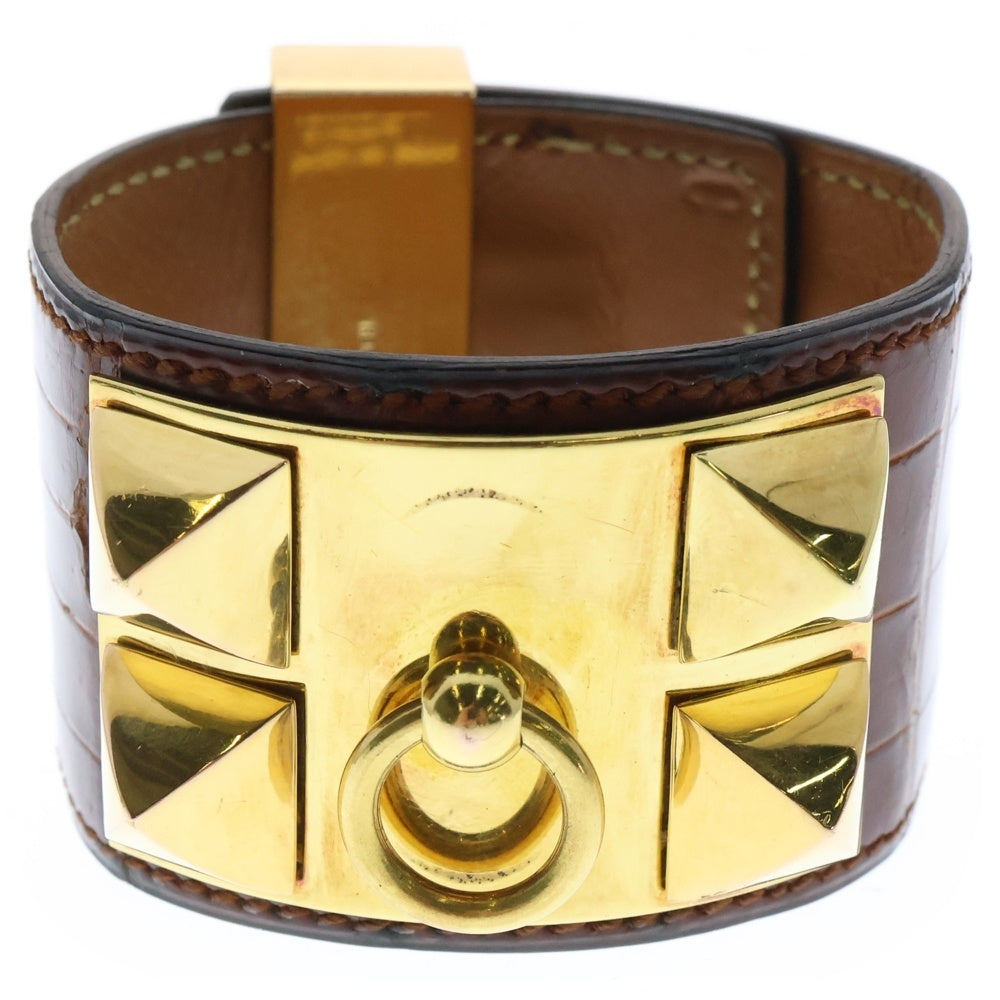 HERMES(エルメス) コリエドシアン バングル ブレスレット ゴールド金具 ブラウン レザー ○C刻印