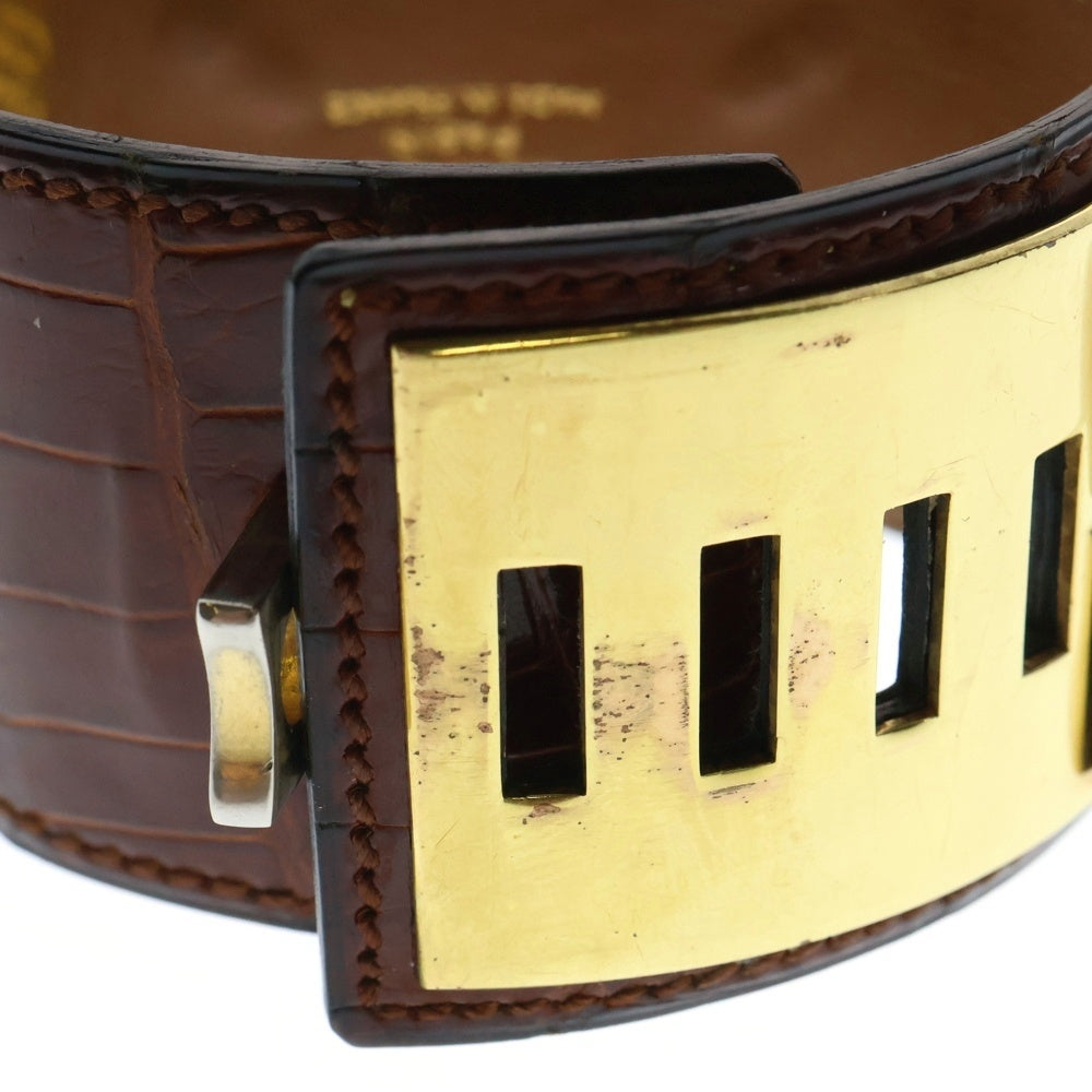 HERMES(エルメス) コリエドシアン バングル ブレスレット ゴールド金具 ブラウン レザー ○C刻印