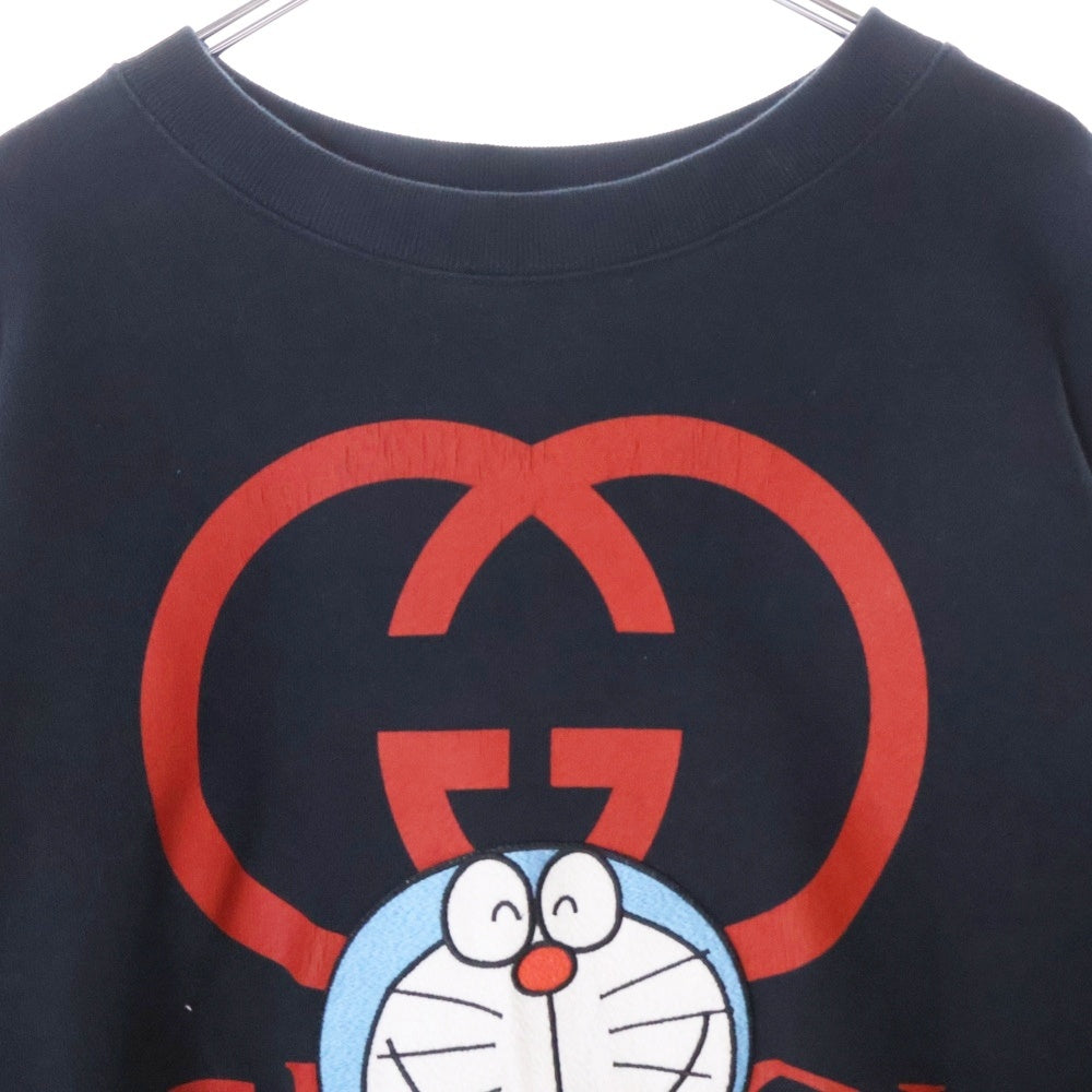 GUCCI(グッチ) ×ドラえもん ロゴプリント エンブロイダリー 刺繍 クルーネック プルオーバースウェットトレーナー ブラック 617964 XJDIC