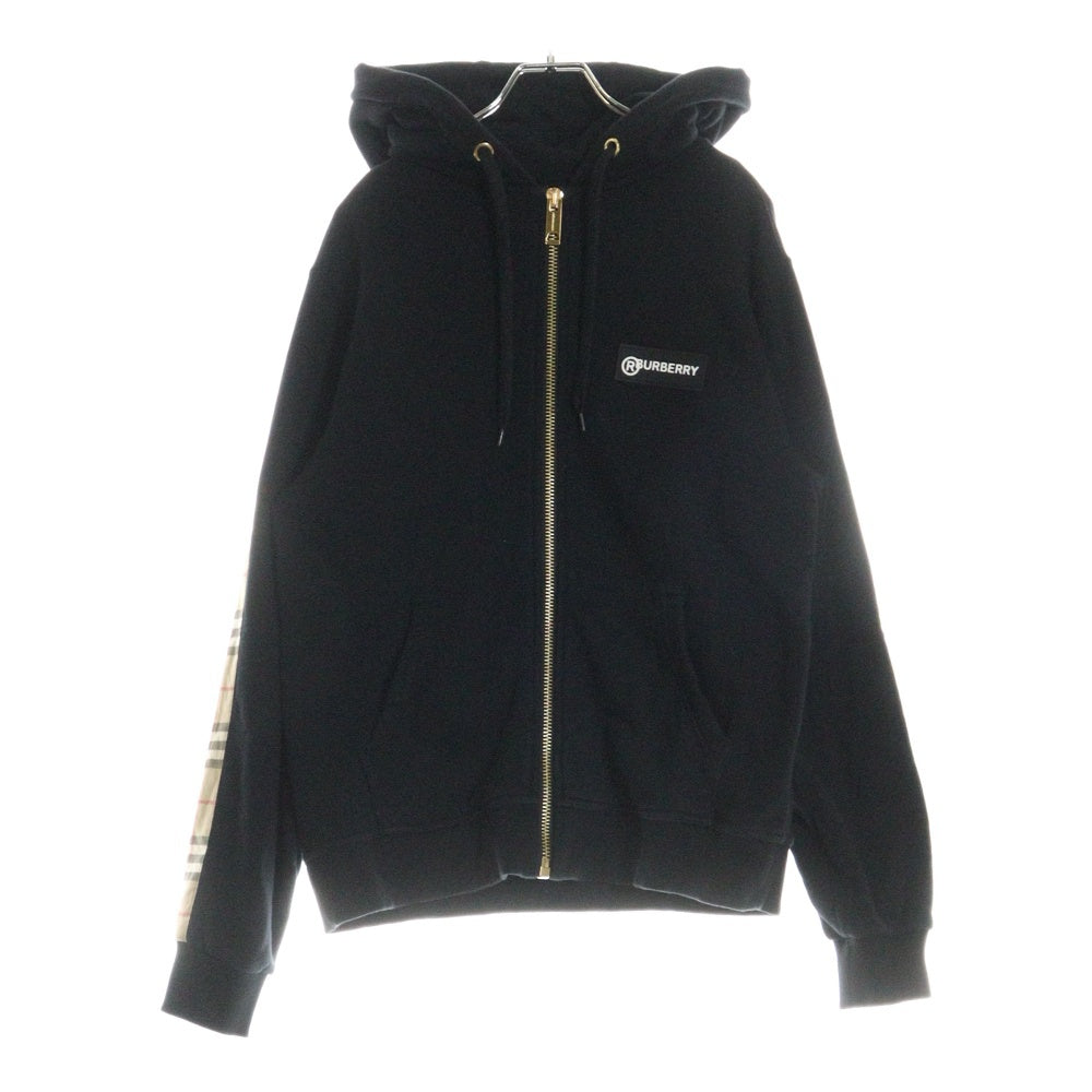 BURBERRY(バーバリー) ヴィンテージチェックパネル ジップパーカー ブラック コットン #S 8024543