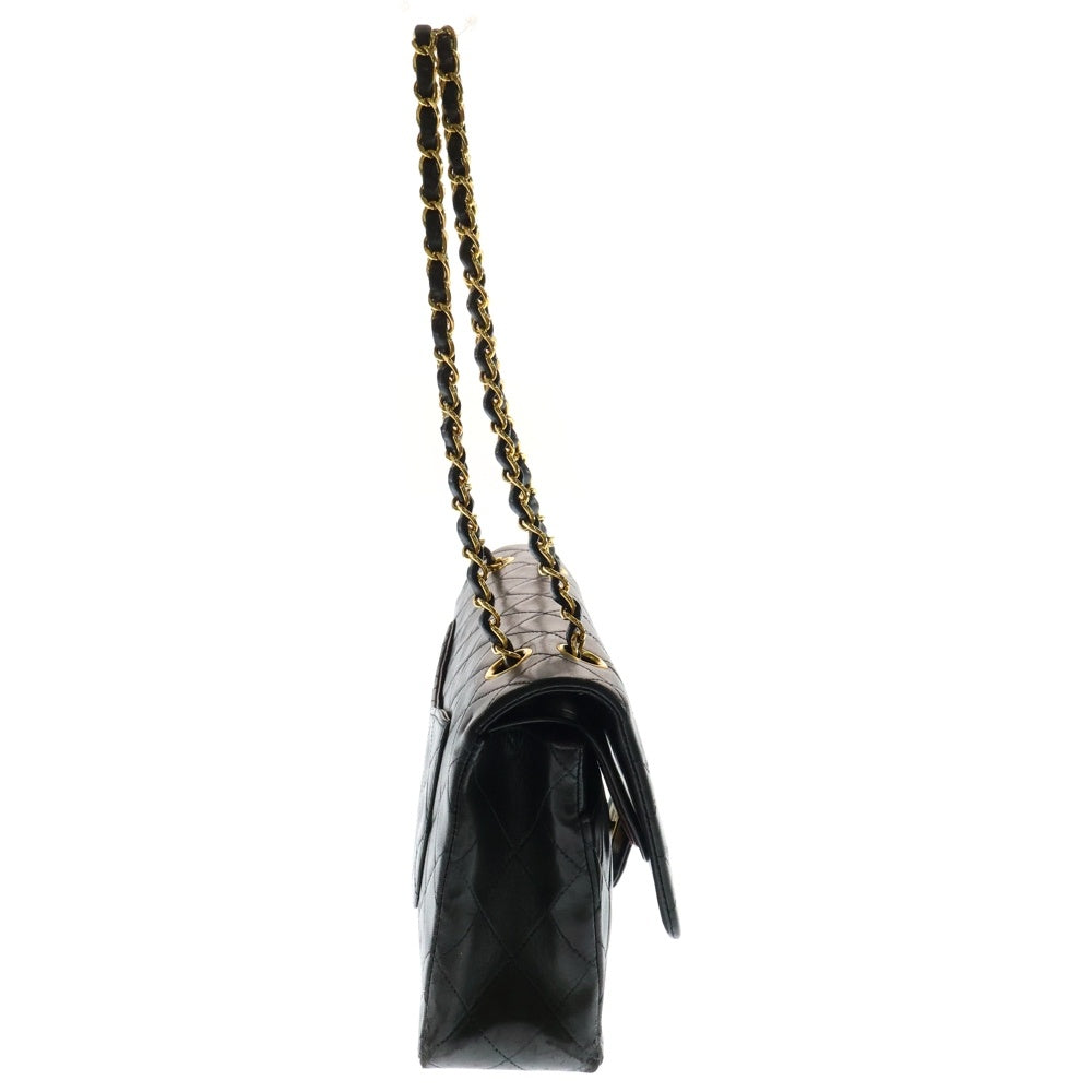 CHANEL(シャネル) マトラッセ25 ダブルフラップ ダブルチェーン ショルダーバッグ ブラック ラムスキン ゴールド金具