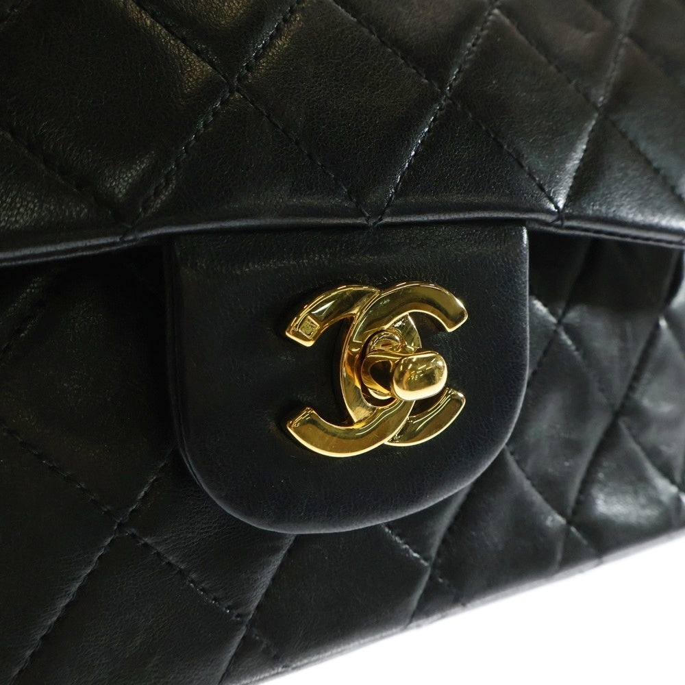 CHANEL(シャネル) マトラッセ25 ダブルフラップ ダブルチェーン ショルダーバッグ ブラック ラムスキン ゴールド金具